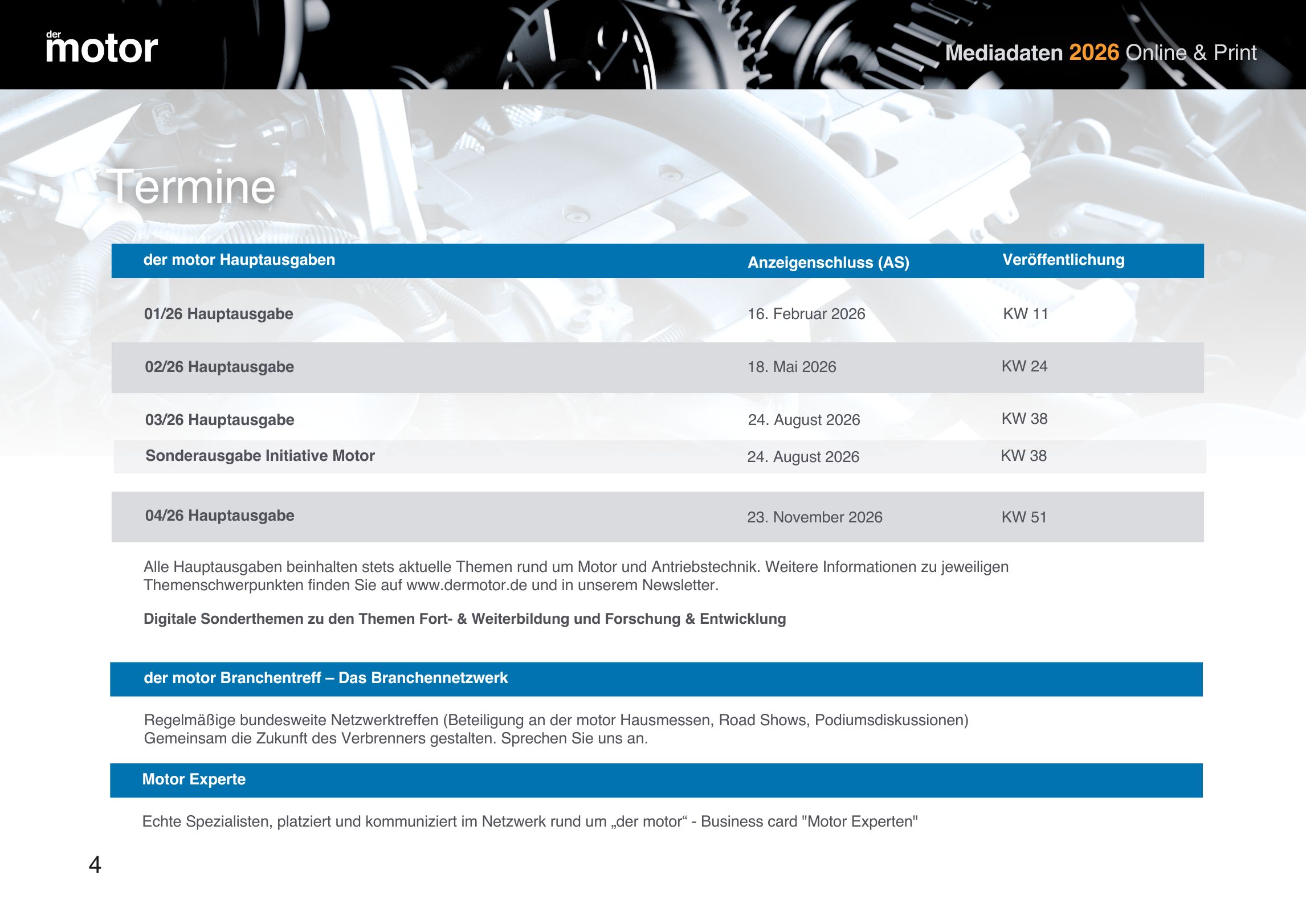 Termine 2026 des Magazins der motor